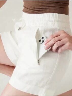 Athleta White Drawstring Zipper Pocket Athletic Shorts